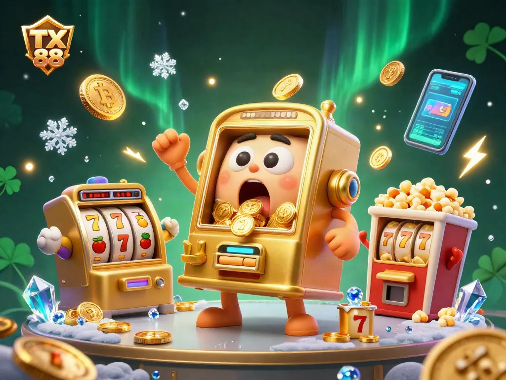 Engage with TX 88's thrilling jackpot moments featuring an animated golden slot machine celebrating wins!