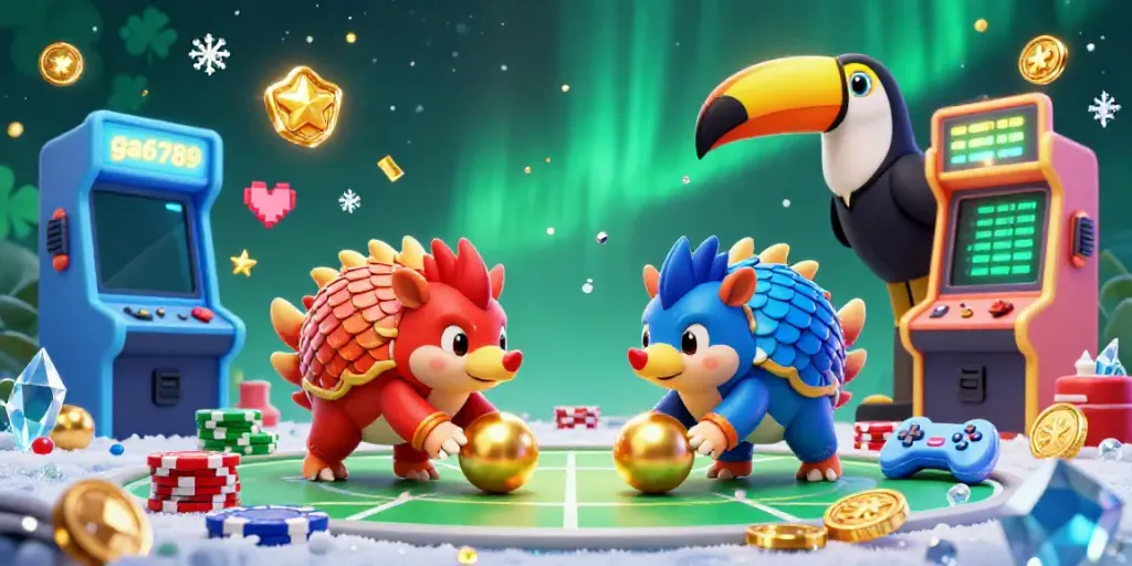 Engage in ga6789's vibrant 3D casino world with pangolins bowling through poker chips.