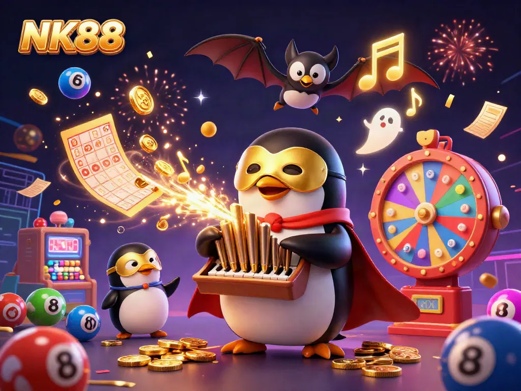 Experience the thrill of winning at NK88 with a vibrant 3D casino scene filled with exciting gaming elements.