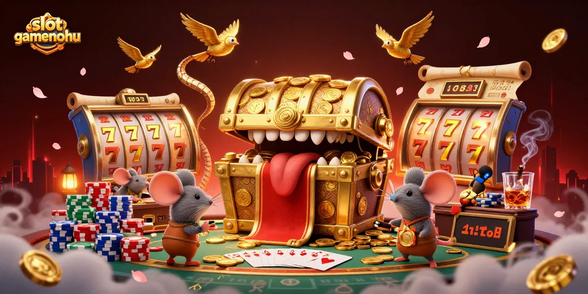 Spin and win at slotgamenohu with a vibrant casino-themed treasure hunt illustrated scene