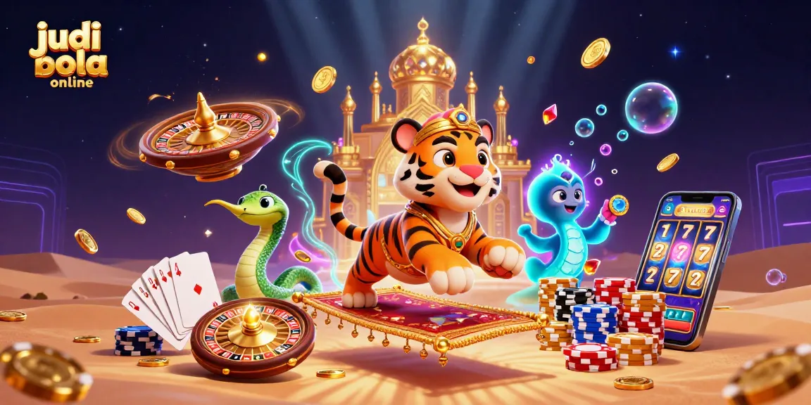 Engage in judi bola online with a vibrant 3D illustration featuring a tiger sultan on a poker chip carpet.