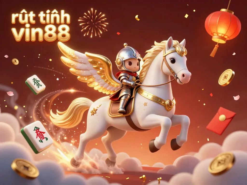 Experience rút tiền vin88 with vibrant gameplay elements, including a gold-winged horse and festive decorations, in a magical 3D world.