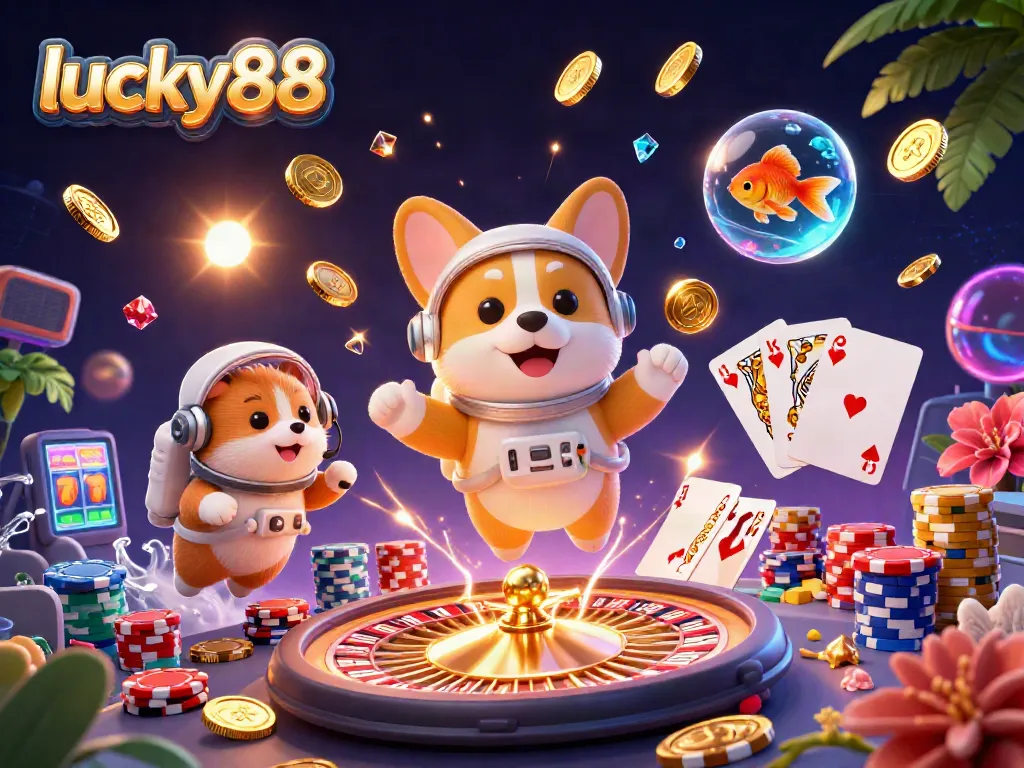 Experience thrilling gameplay at lucky88 with vibrant slots and casino action in a dynamic illustration.