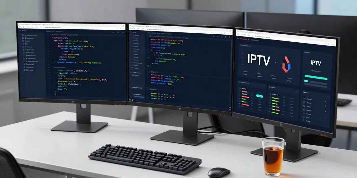 IPTV reseller management dashboard in a modern tech workspace with advanced features.