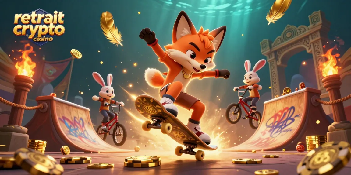 Illustration dynamique d'un retrait crypto casino avec un renard et un lapin dans un décor de poker.