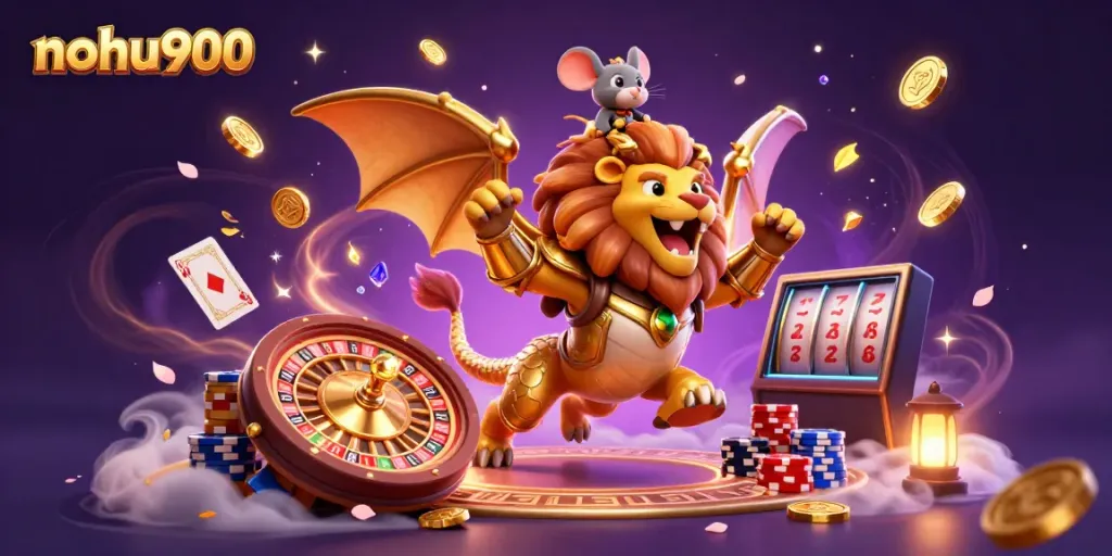Experience the exhilarating world of nohu900 with a triumphant chimera and casino elements flying around.