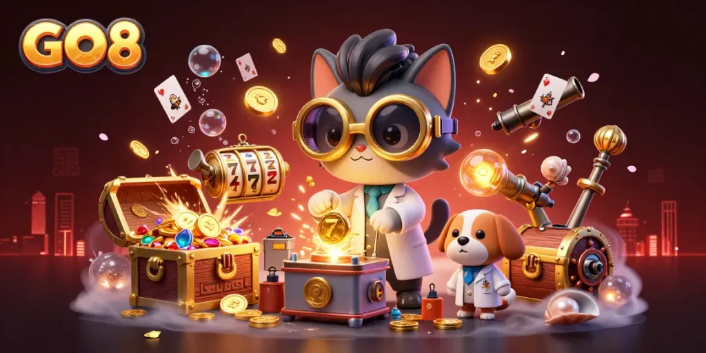 Energize your play with GO8's thrilling casino experience in a vibrant 3D scene.