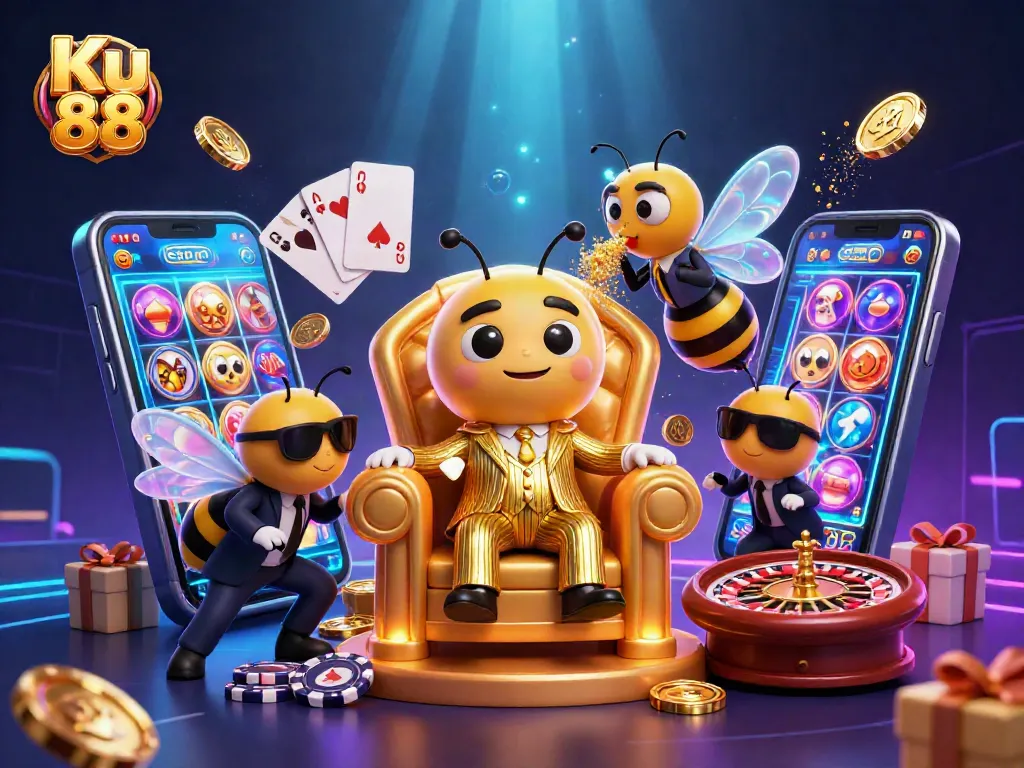 Bettors engage with Ku 88’s interactive gaming features in an immersive 3D casino scene.