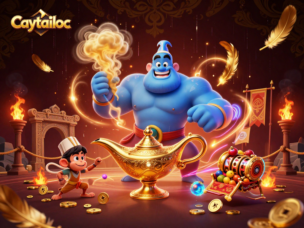Experience the magic of caytailoc with thrilling jackpots and vibrant slot reels in a dazzling 3D scene.