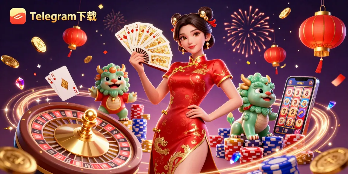 在这个充满活力的3D赌场场景中体验使用Telegram下载获胜的刺激，场景中有金色的扑克牌和动态的游戏元素。