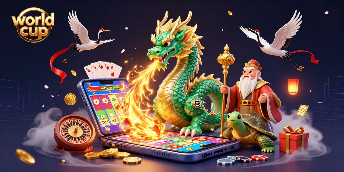 Engaging world cup gaming scene with a jade dragon, turtle sage, and casino elements showcasing dynamic betting excitement
