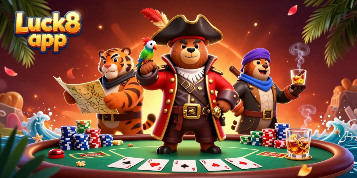 Experience the excitement of the Luck8 app with vivid characters and dynamic poker gameplay.