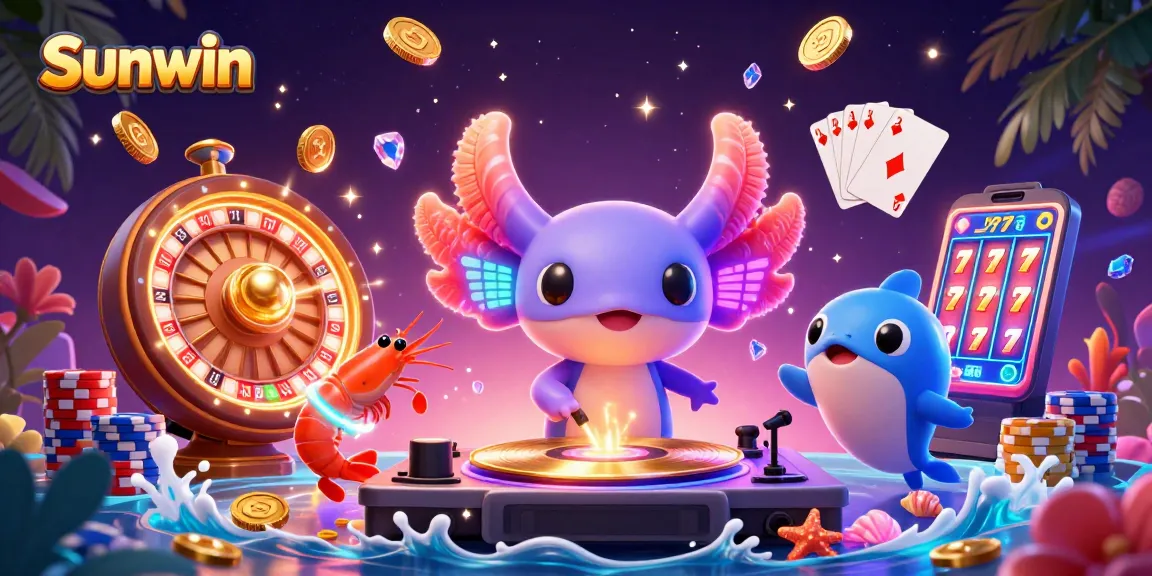 Play and win with Sunwin at a vibrant underwater casino decorated with colorful gaming elements.
