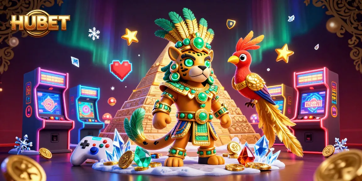 Experience thrilling gaming at HUBET with vibrant casino characters and dynamic arcade elements.