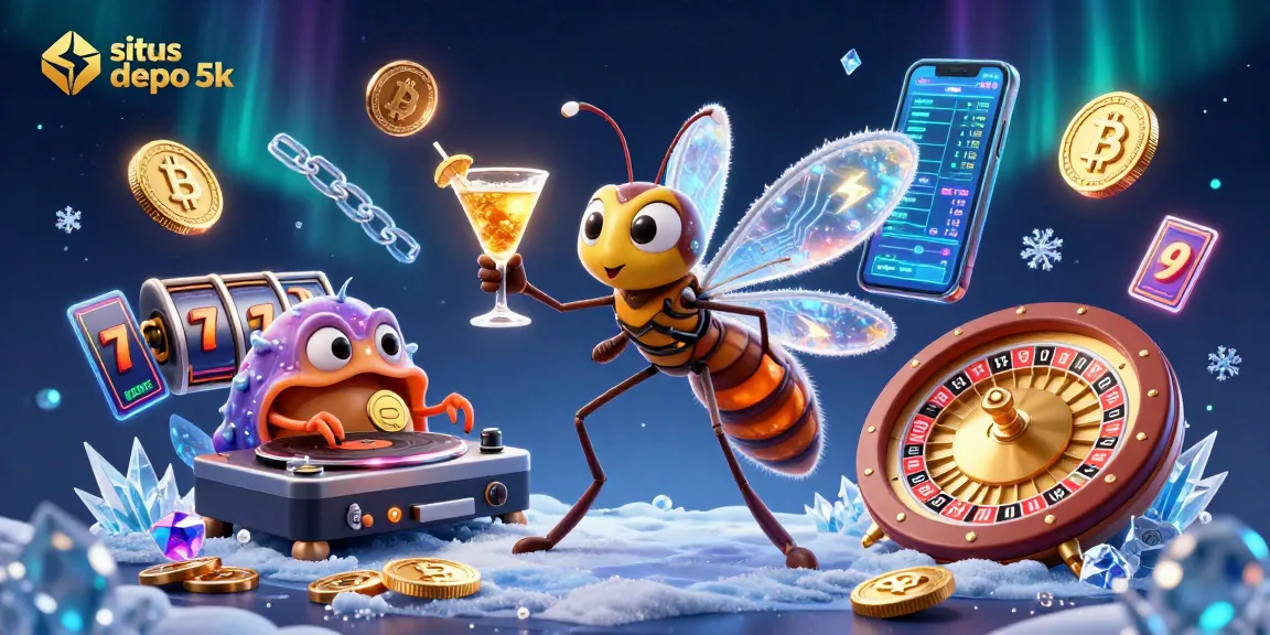 Experience situs depo 5k with an animated casino scene, showcasing vibrant gambling elements.