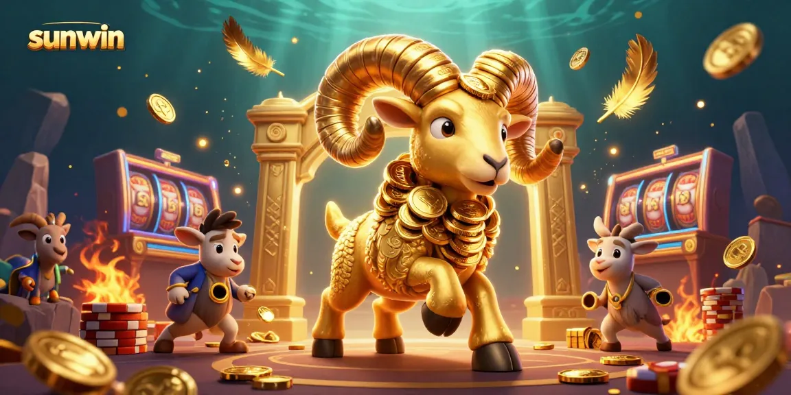 Experience high-stakes excitement with the sunwin golden ram charging at a casino backdrop.